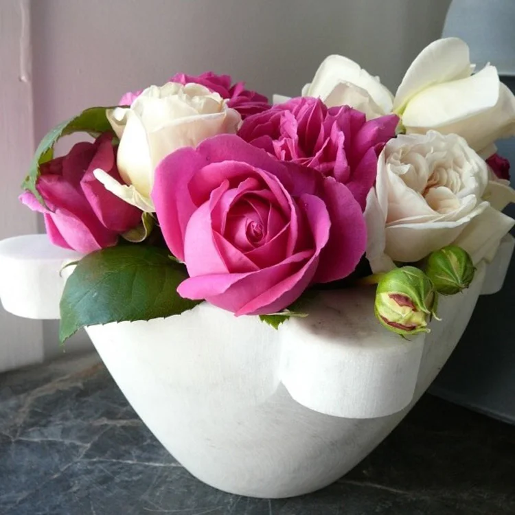 Fuchsia and white garden roses